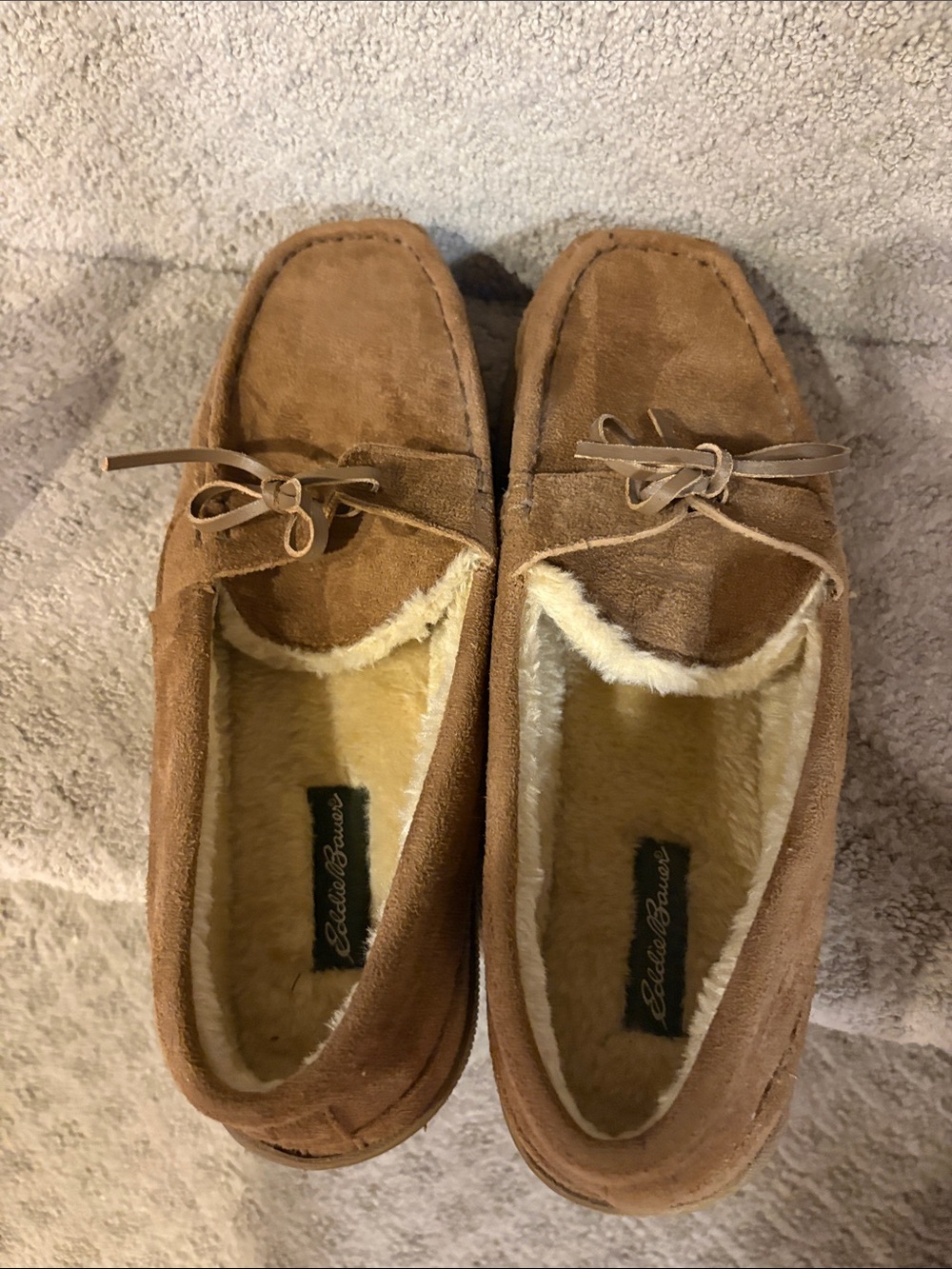 Eddie Bauer Chestnut Suede Shearling-Lined Slip-Ons